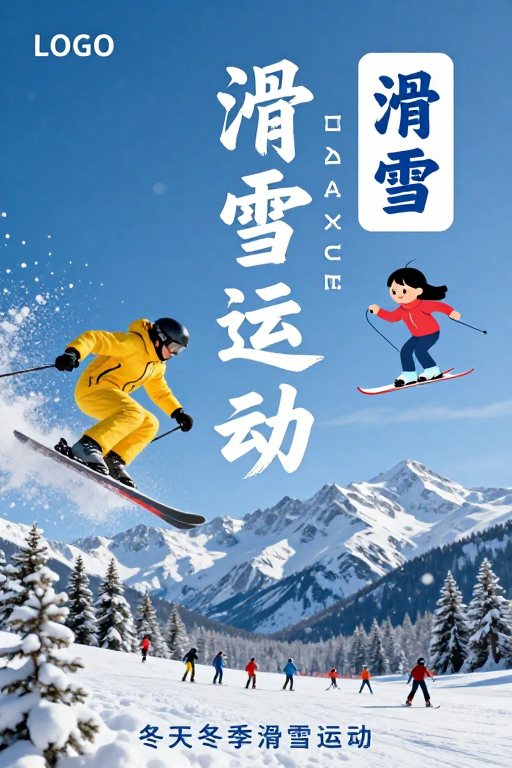 冬季滑雪运动清新活力动感海报