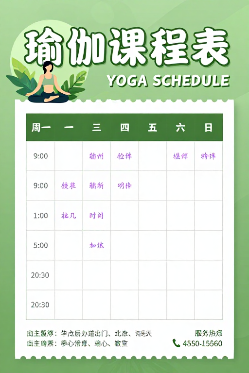 现代简约绿色瑜伽课程表海报设计