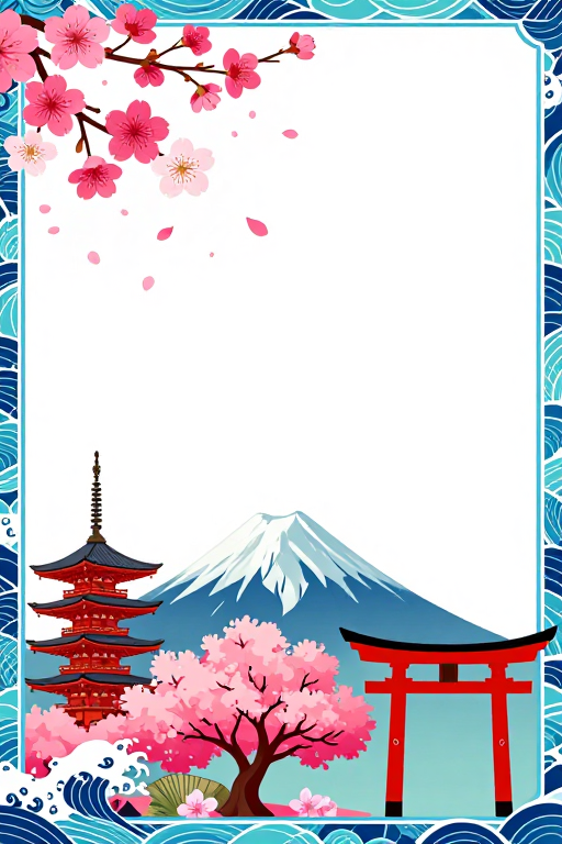 日式浮世绘富士樱景插画背景