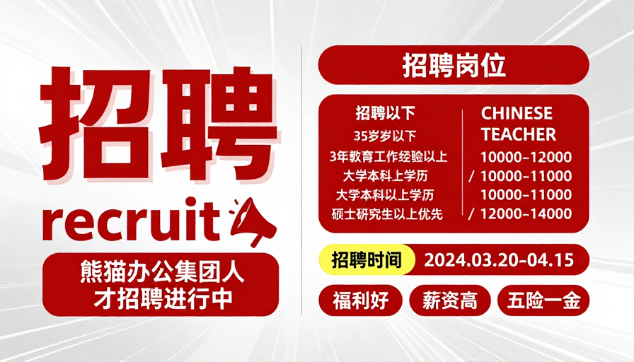 现代简约商务风红色科技招聘海报