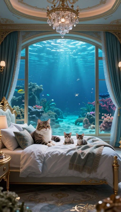 深海秘境·奢华猫巢：透明窗下的梦幻家园