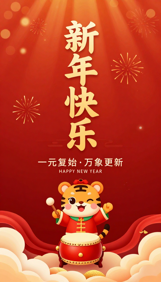 传统新年欢乐海报:金色书法贺岁