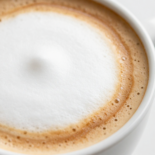 精致拿铁咖啡特写，细腻奶泡与油脂层次