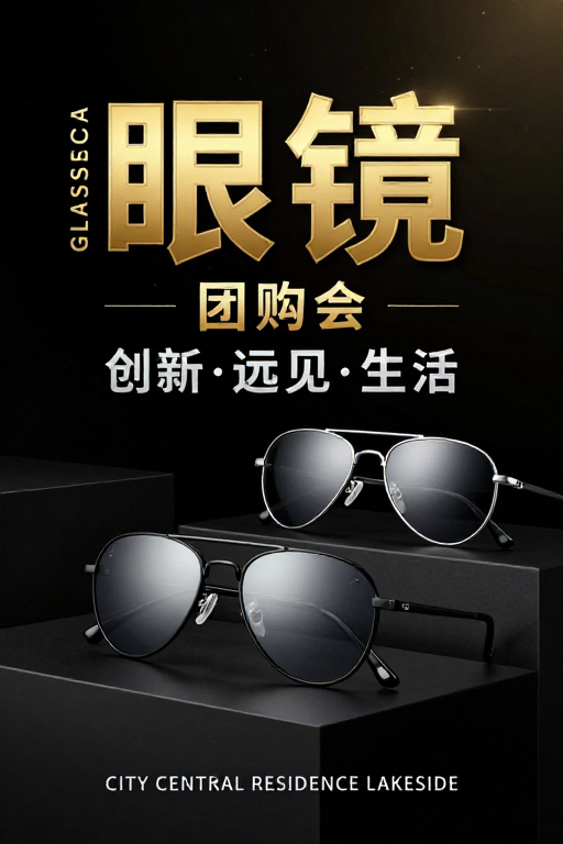 高端奢华金属质感眼镜促销海报
