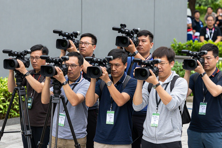 新闻现场实拍：专业记者与摄影师动态抓拍瞬间