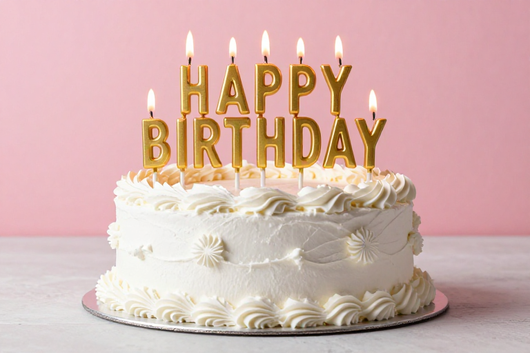 粉韵奶油生日蛋糕,燃灯祝语