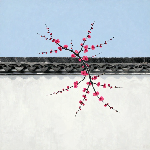 梅香徽派建筑之美：吴冠中油画手绘风