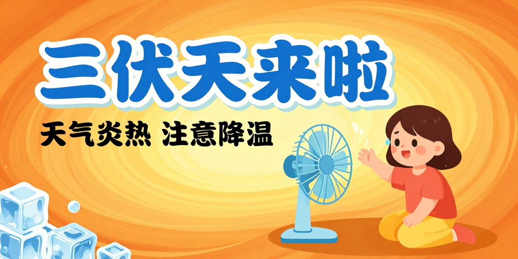 三伏天高温预警：清新插画风公益海报