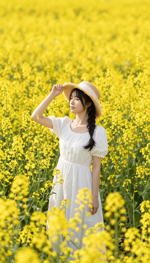 夏日金黄油菜花海，田园风光摄影
