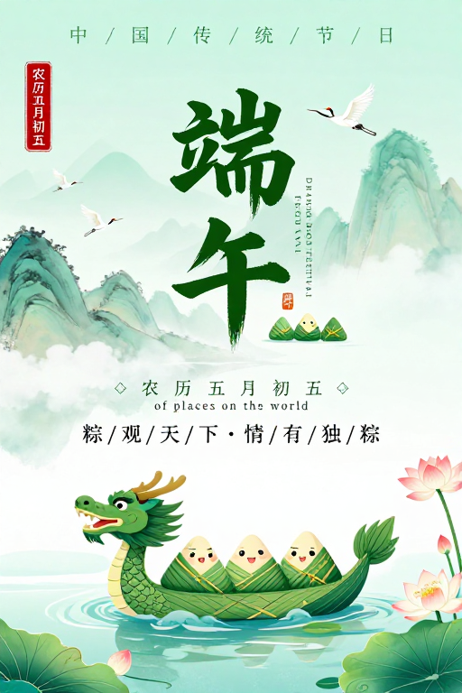青绿墨韵·端午诗画海报