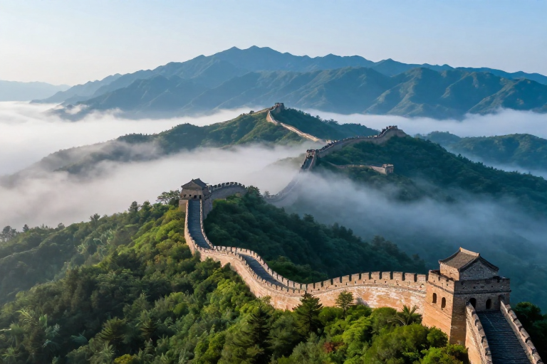 晨曦云海中的壮丽长城