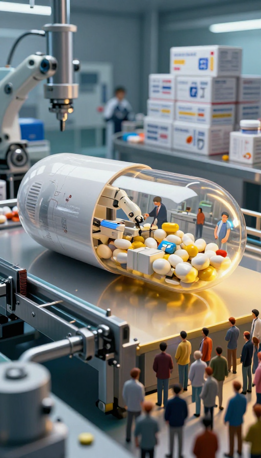 巨型透明胶囊与微观工业摄影