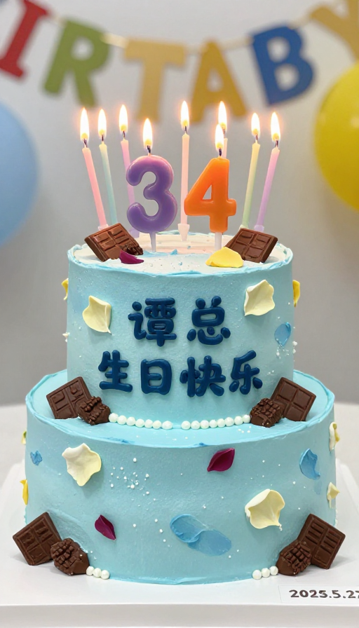 海蓝生日蛋糕:卡通派对庆祝谭总34岁