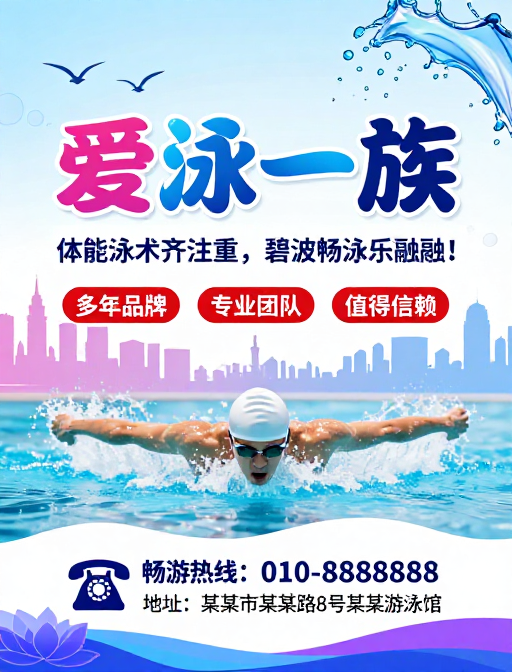 夏日活力泳池海报：爱泳一族清凉畅游