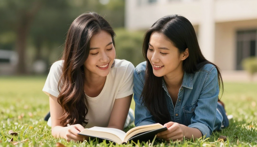 午后共读时光:两位好友的温馨阅读瞬间