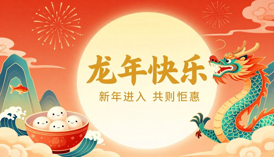 龙腾鱼跃国潮新年插画海报