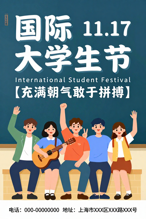 青春活力国际大学生节:校园插画海报设计