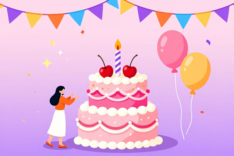 粉紫渐变生日庆典扁平插画背景