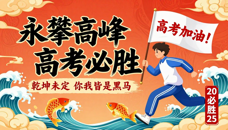 中国风高考励志海报：永攀高峰 乾坤未定
