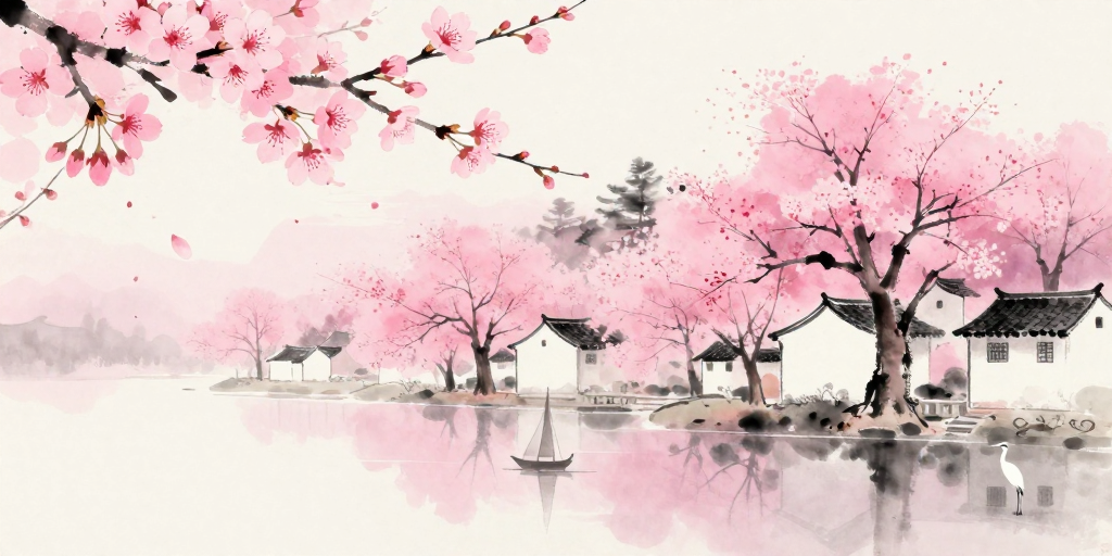 水墨樱花意境:东方春日诗意画卷