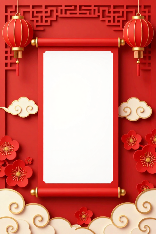 喜庆中国剪纸风背景 留白设计