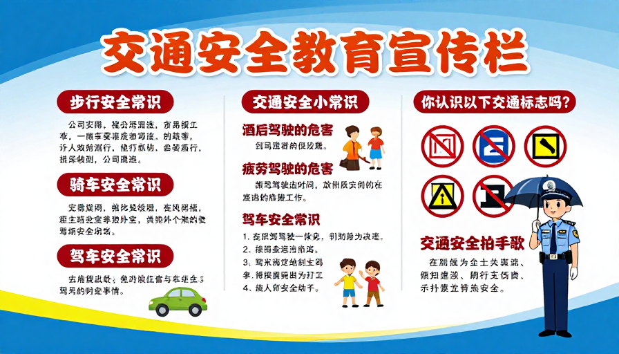 清新蓝白安全交通宣传海报设计