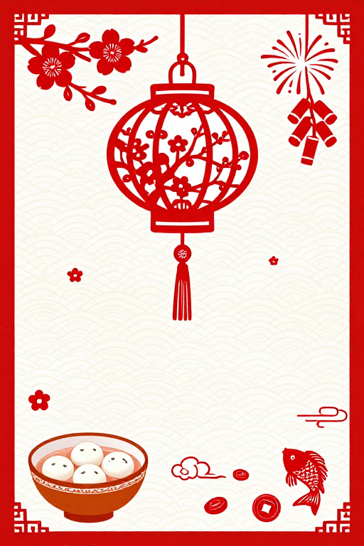 红白剪纸灯笼:梅花团圆喜庆图