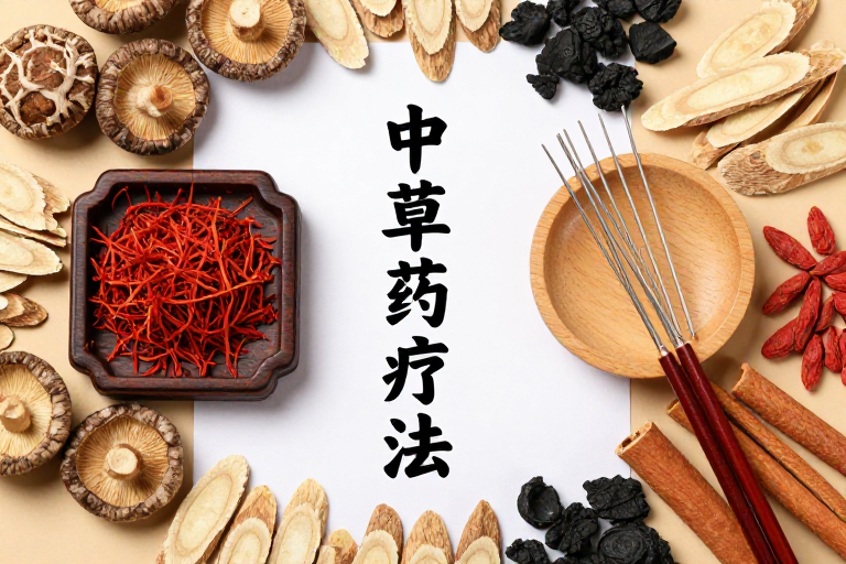 中式药材静物艺术展示：传统疗法视觉呈现