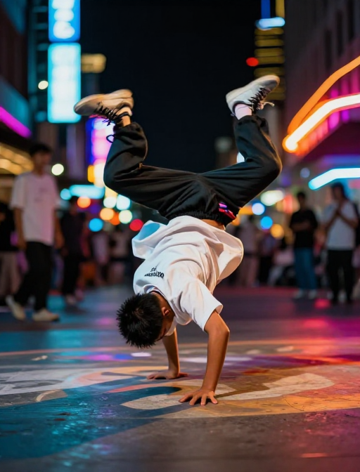 慢门街舞少年:霓虹光影下的动感瞬间