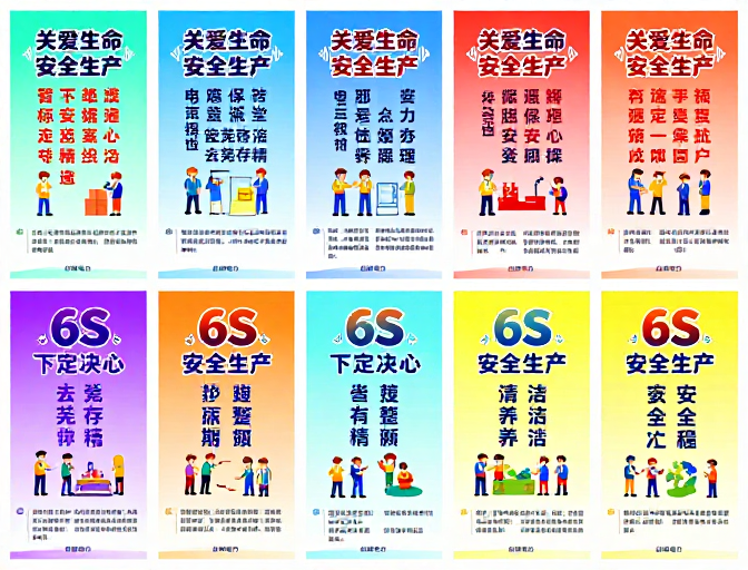 多彩渐变背景安全6S管理宣传海报