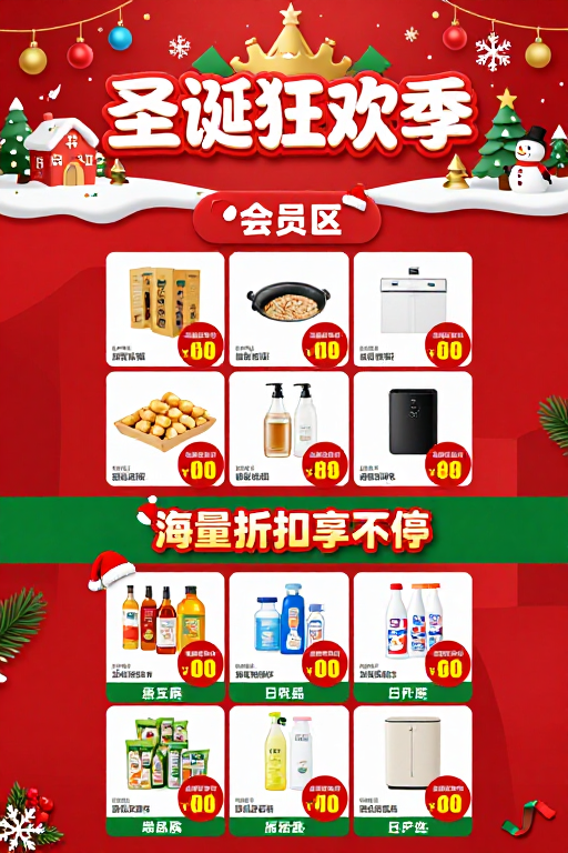 圣诞狂欢季促销海报:红金点缀的节庆优惠视觉