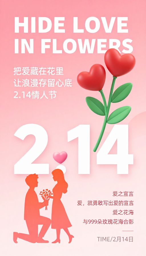 情人节主题：现代浪漫轻拟物2.14海报