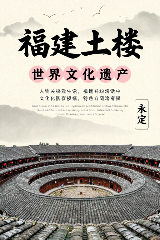 福建土楼：水墨风文化遗产宣传海报
