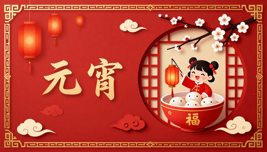 喜庆红春节传统剪纸风元宵童趣海报