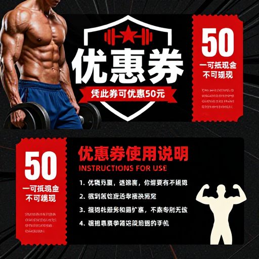硬核健身券：黑红工业风强力折扣海报