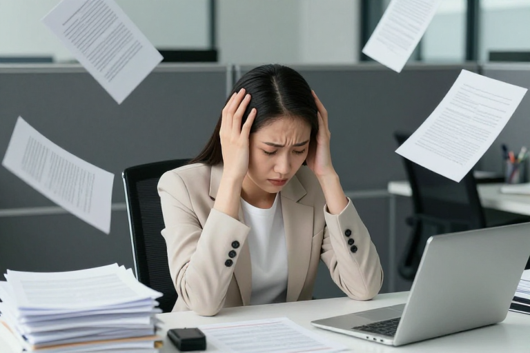 职场焦虑:女性办公压力瞬间