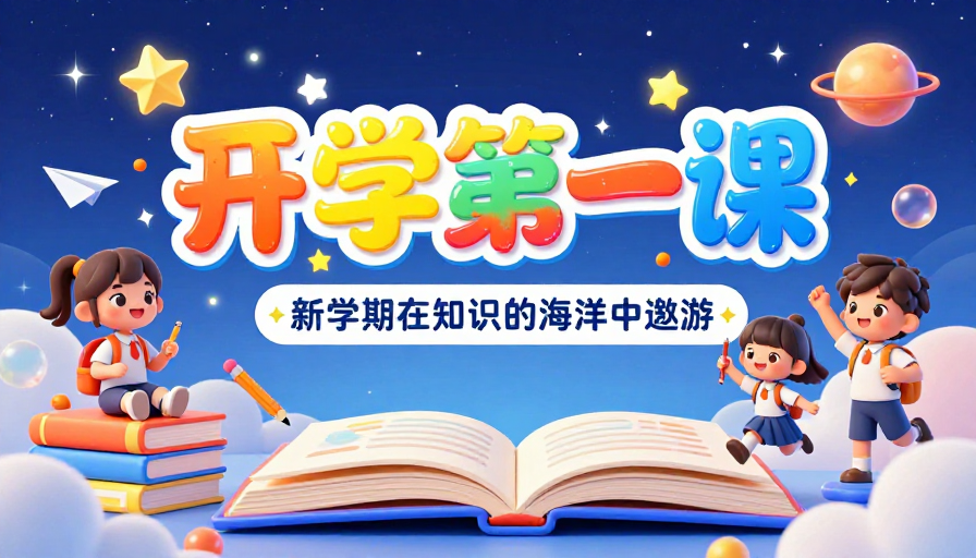 开学活力:3D糖果风童趣校园宣传海报