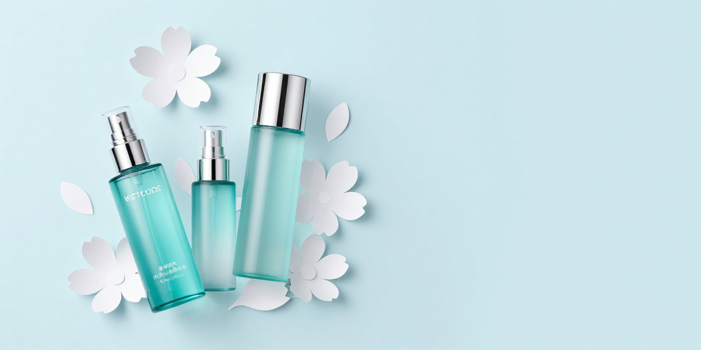 高端护肤产品展示：简约蓝调与玻璃质感之美