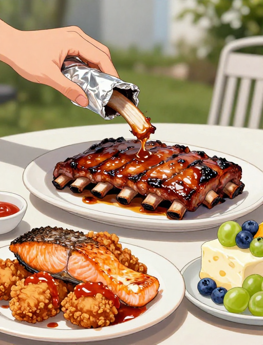 精致户外美食插画:轻奢烧烤与海鲜的诱惑