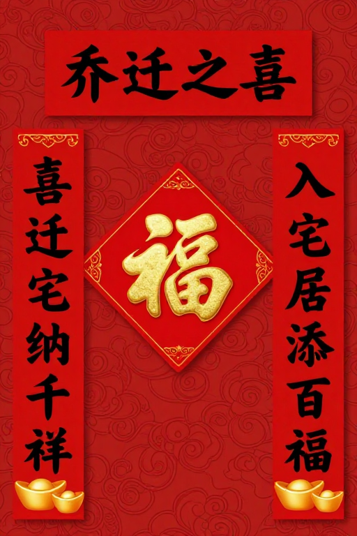 乔迁之喜中式春联海报 红金配色传统节日氛围