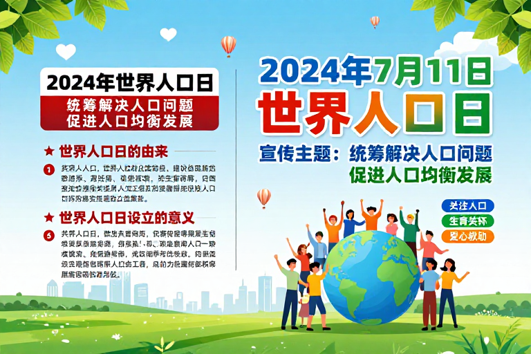 2024年世界人口日：生态与人文的和谐共生海报