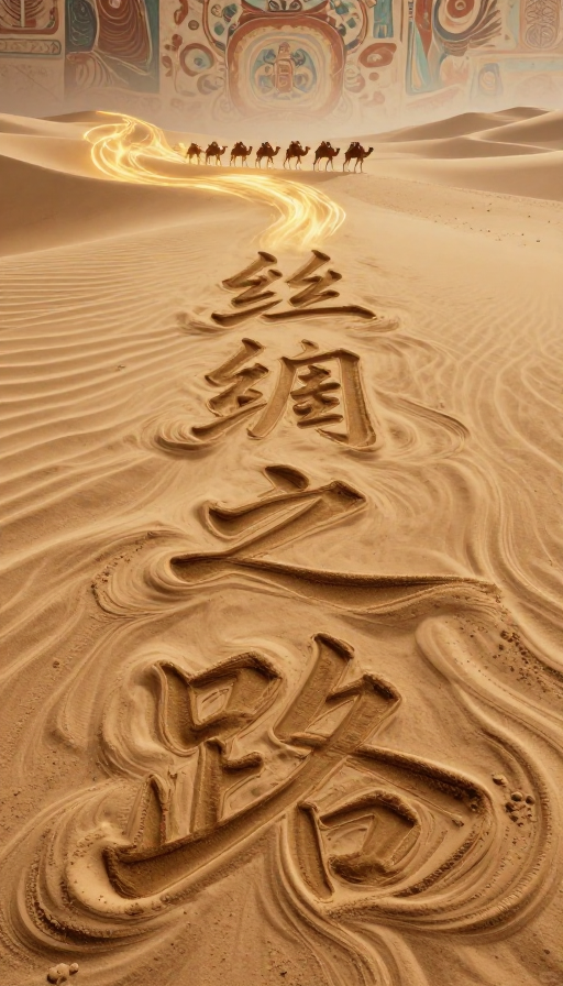 流沙丝路：三维超现实敦煌壁画艺术海报