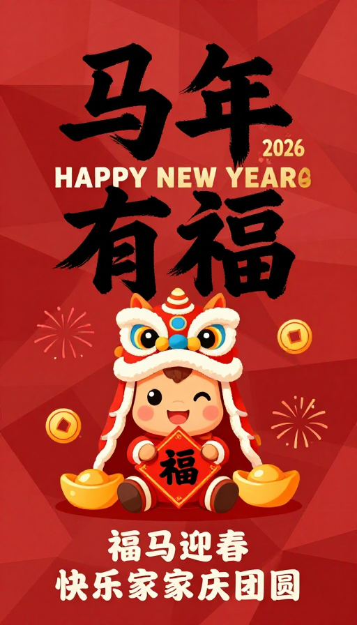 马年喜庆插画：福运当头迎新春