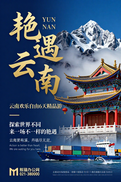 深蓝渐变中的云南之旅：高端旅游海报设计