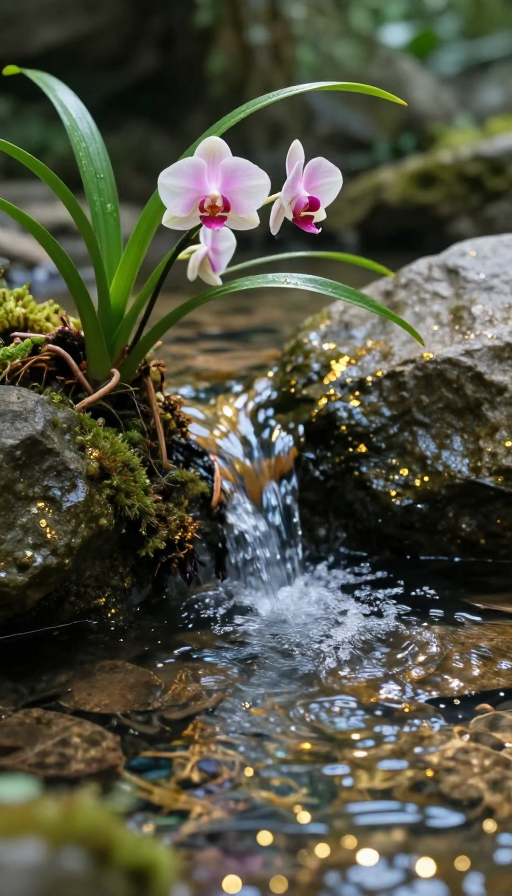 山谷幽泉映兰芳:诗意自然的灵动画卷