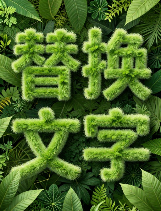夏日绿意生机:毛茸茸植物文字创意海报