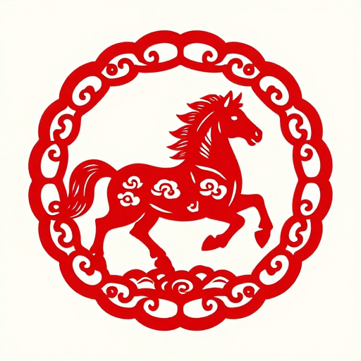 红色剪纸奔马装饰图 象征吉祥与传统
