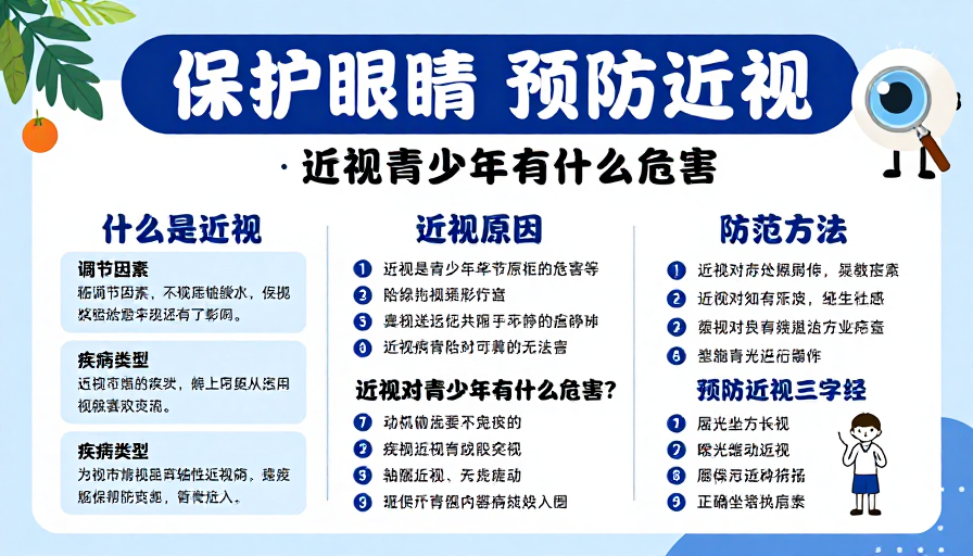 清新蓝白风健康科普：保护眼睛 预防近视宣传海报