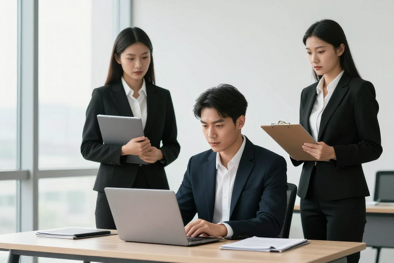 现代职场精英:专业协作与光影质感