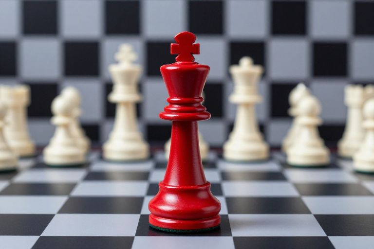 红棋执掌黑白局：冷峻光影中的战略象征
